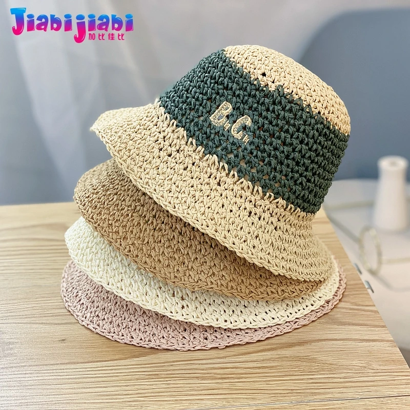 Панама летняя детская соломенная шляпа расшитая разноцветными буквами ручная