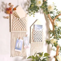 wall macrame woven tapestry concise elegant flower net bag tassel ornament pure cotton wall hanging tapestry for home decor