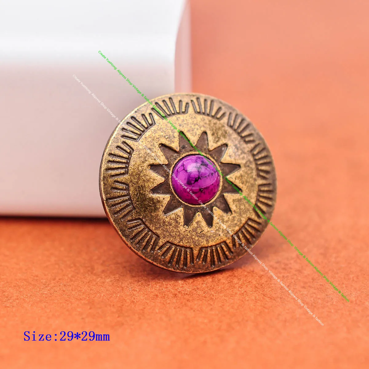 

10pcs 29mm Retro Brass Ethnic Sun Flower Leathercraft Belt Western Saddle Purple Bead Concho DIY Jewellery Accessories Screwback