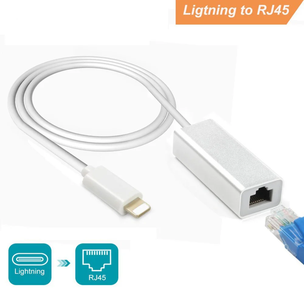 

Lightning To RJ45 Ethernet LAN Wired Network Adapter 100Mbps Network Cable Overseas Travel Compact For iPhone 12/X/8/iPad Series