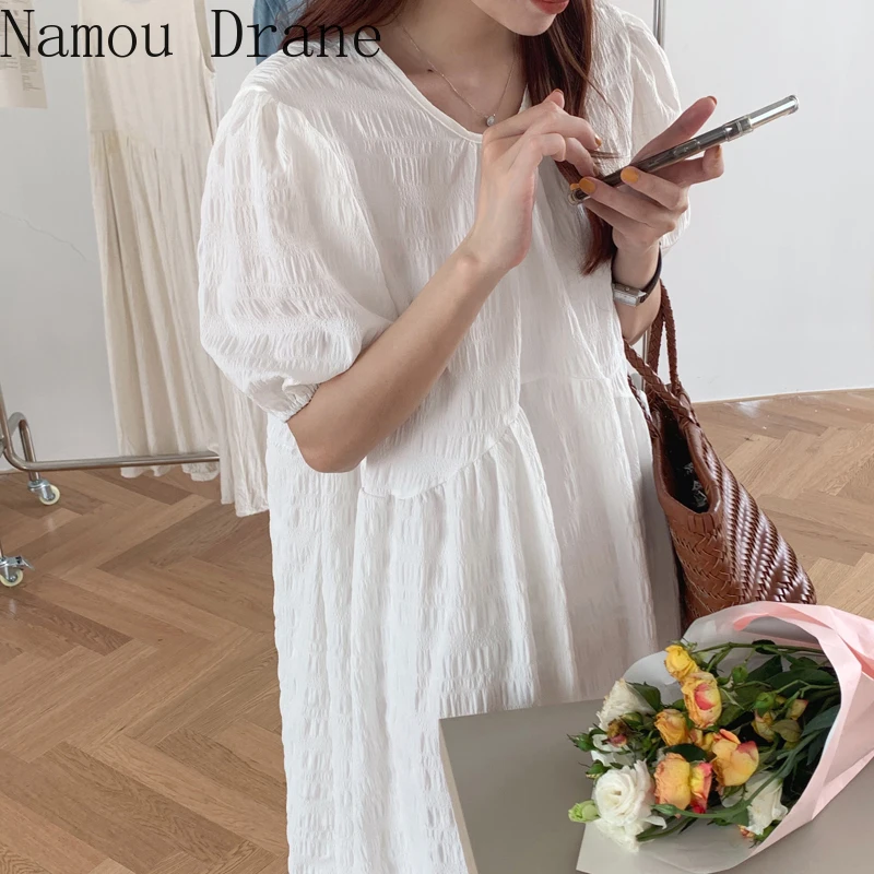 Женское Плиссированное Платье с V-образным вырезом и длинным рукавом-фонариком |