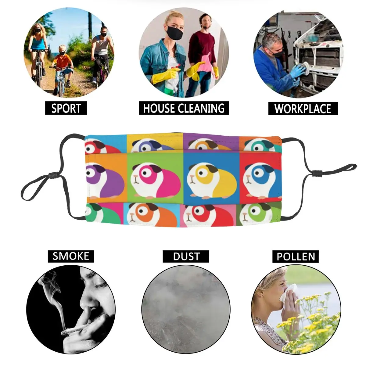 

Reusable Colorful Guinea Pig Mask Cartoon Animal Anti Haze Dustproof Protection Mask Respirator Mouth Muffle