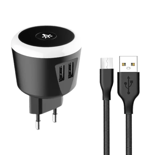 EU-with micro cable Pujimax 5V 2.4A дорожное зарядное устройство Зарядное устройство с светодиодный Ночной светильник с 1 м USB кабель для зарядки с двумя портами usb для iPhone samsung Xiaomi Зарядное устройство - Тип штекера: EU-with micro cable