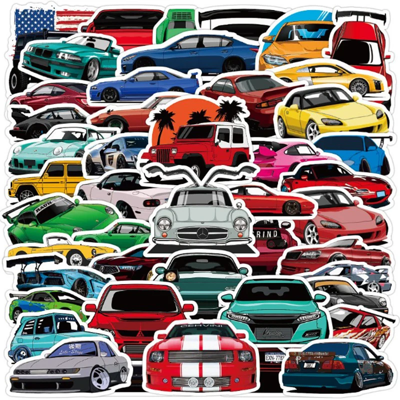 

50pcs JDM Cars Stickers For Kids Toy Bicycle Motorcycle Skateboard Laptop Waterproof DIY Decals