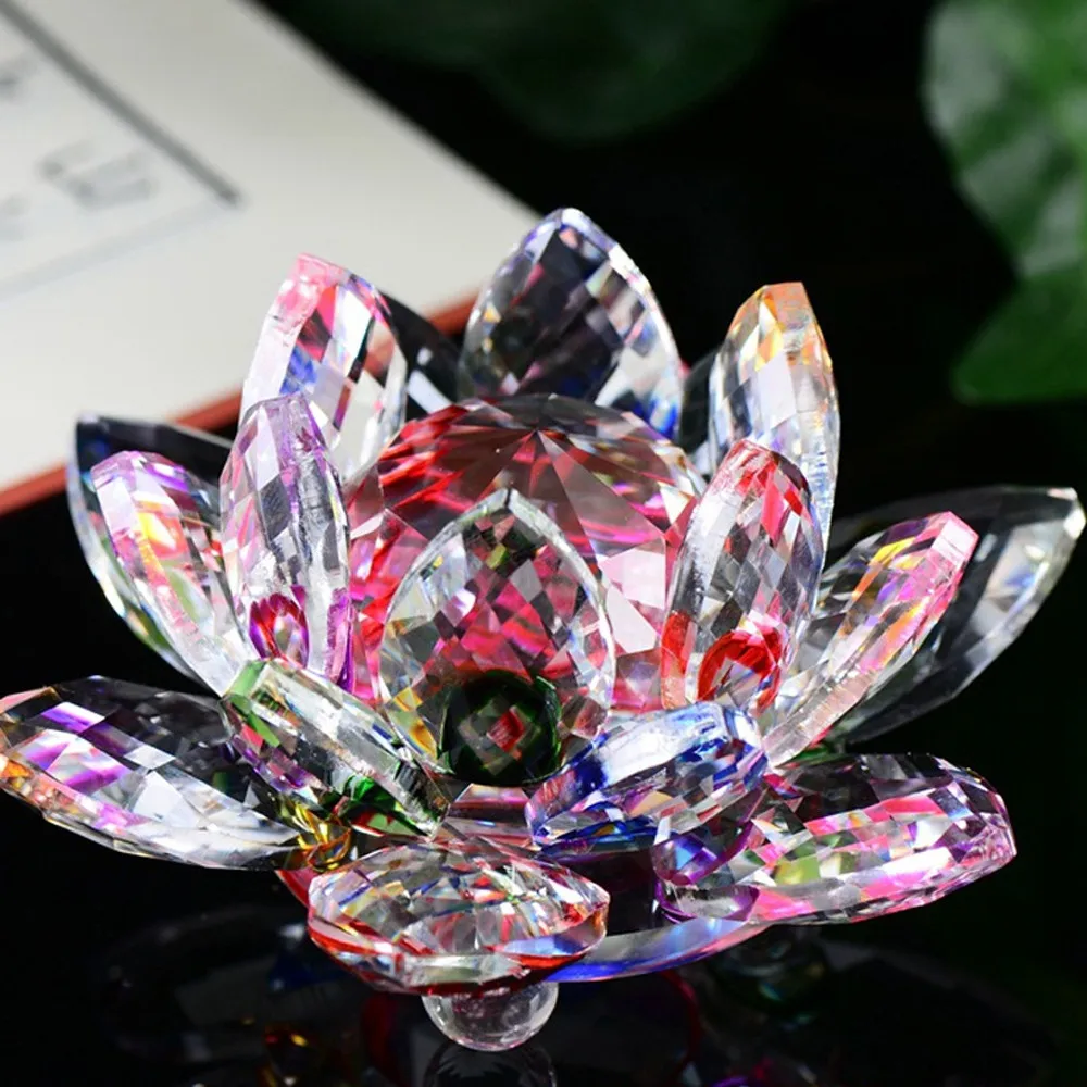 1 Pcs Lotus Crystal Glass Figure Paperweight Ornament Feng Shui Decor Collection Wedding Home Gifts | Дом и сад