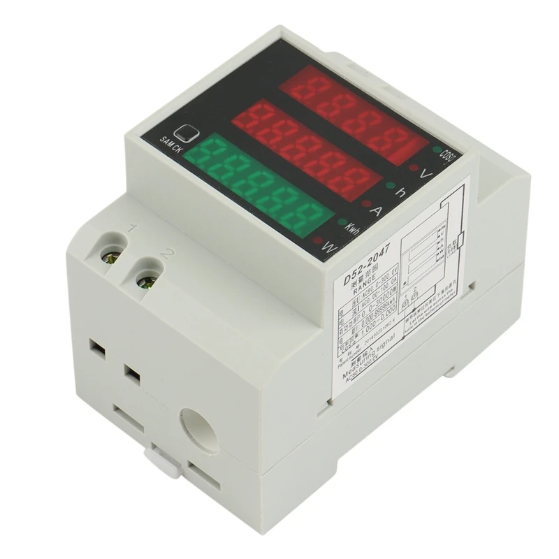 

D52-2047 DIN Rail Multifunctional Digital Meter AC 80-300V 0-100A Active Power Factor Electric Energy Ammeter Voltmeter