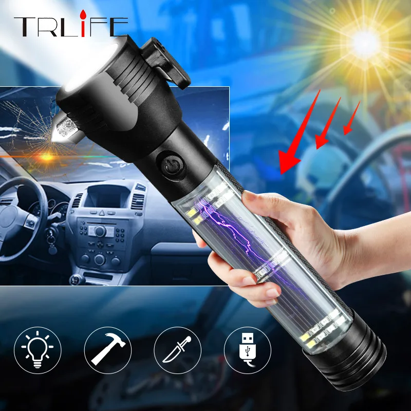Светодиодный фонарик аварийный USB фонарь на солнечной батарее молоток