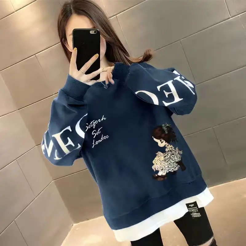 

Женский свитер из двух частей, Новинка осени 2021, стильное тонкое пальто в Корейском стиле, модный Свободный топ с длинными рукавами в стиле ...