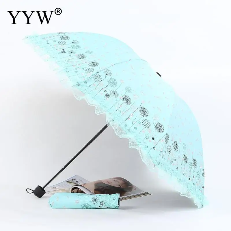 mint green Креативный складной зонт кружева Одноцветный мешок зонты, дождь женщин зонтик дети пластиковые Paraguas зонтик машина Ambrella - Цвет: mint green