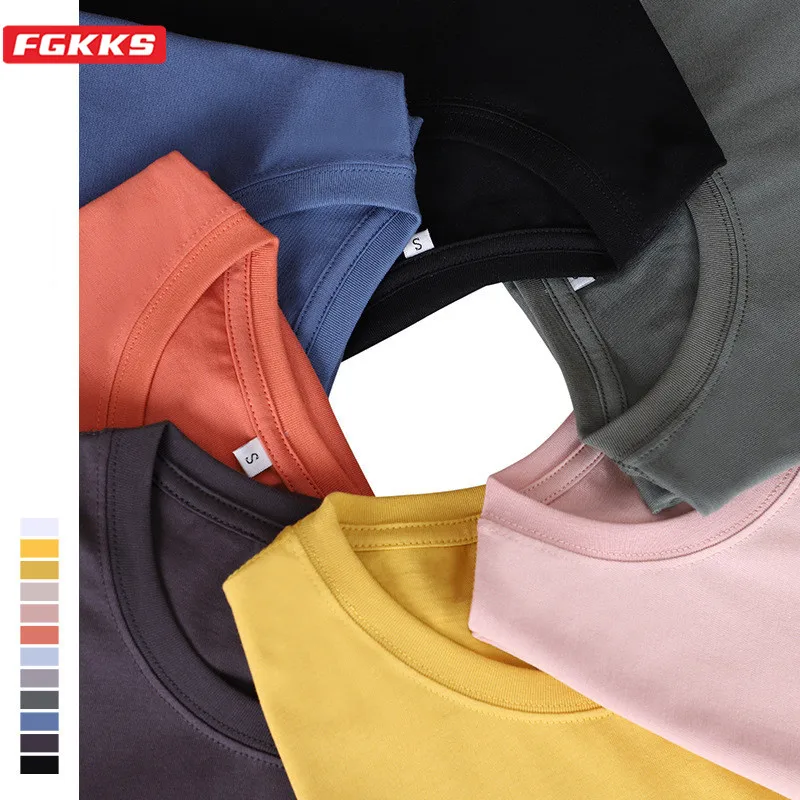 Мужская хлопковая футболка FGKKS Однотонная с круглым вырезом в стиле Харадзюку