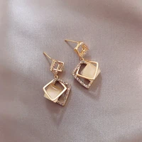 korean earrings retro simple stone geometry square clip earrings womens wedding party fine jewelry