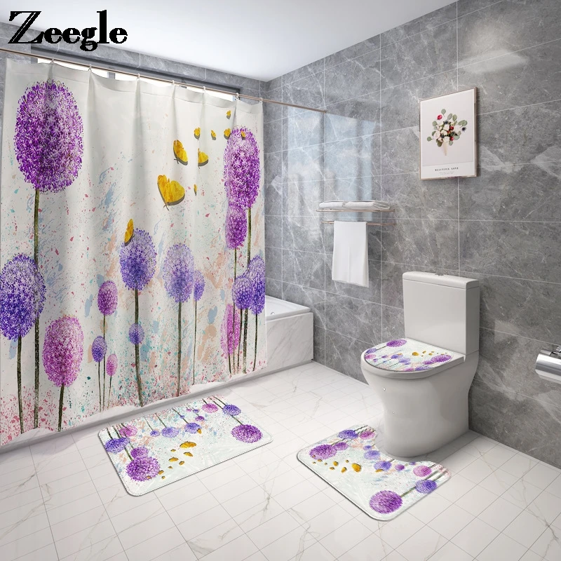 

Zeegle Bath Mat and Shower Curtain Set Non-slip Bathroom Carpet Absorbent Shower Room Foot Mat Toilet Mat Anti Slip Bathroom Rug