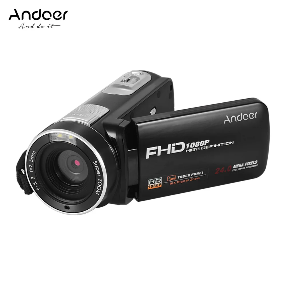 

Портативная Цифровая видеокамера Andoer FHD 1080P, видеокамера, цифровой видеорегистратор 24 МП, 16-кратный цифровой зум, поддержка дистанционного у...