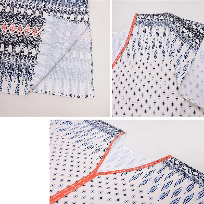 

2021 Summer Batwing Sleeve Casual Geometric Print V-neck Bikini Loose Vacation Beachwear Mini B