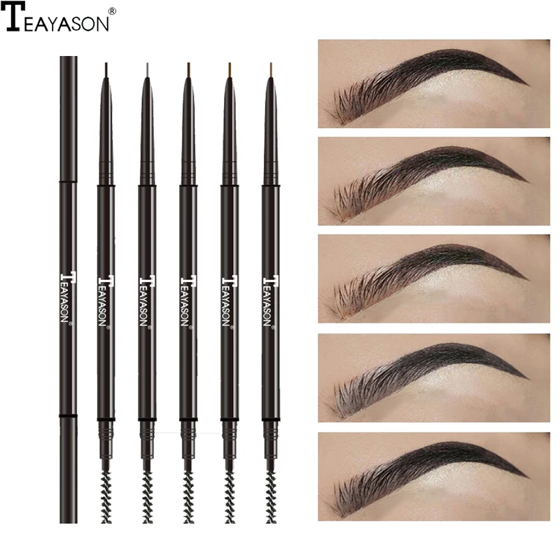Двойной карандаш для бровей Teayason супертонкий Водостойкий и кисть стойкий черный
