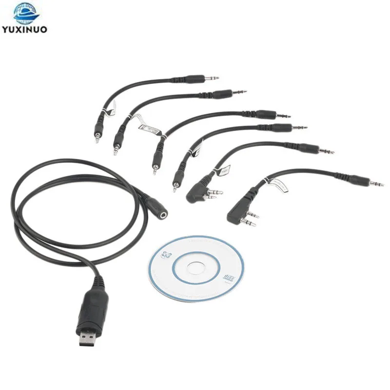

6in1 USB Programming Cable w/ CD Software For Motorola HYT ICOM Baofeng Puxing Kenwood Yaesu Radio 6 in 1 Data Transceiver Cord