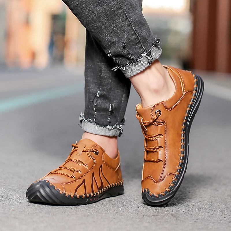 

Men's Leather Shoes Chaussure Mans Casual Shoes For Men shoes Footwear handmade sewing comfortable Male Sneakers big size 48
