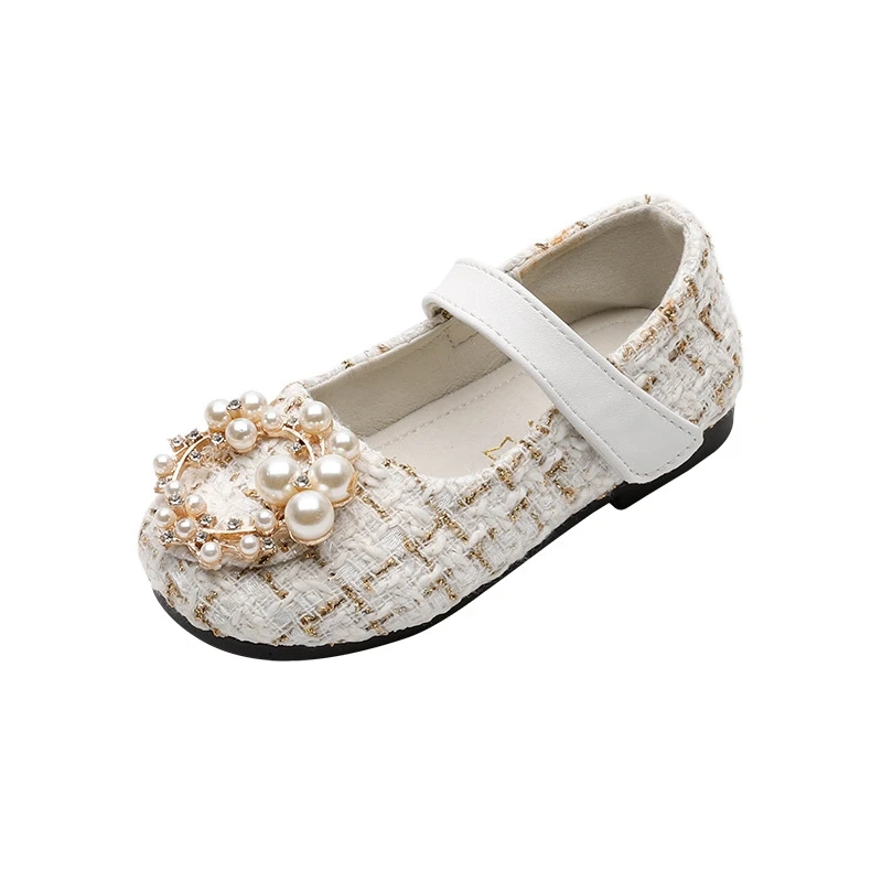 

2-7 Years Old Kids Girls PU Soft Bottom Princess Retro Little Fragrant Pearl Single Shoes Spring Autumn Dance Shoes