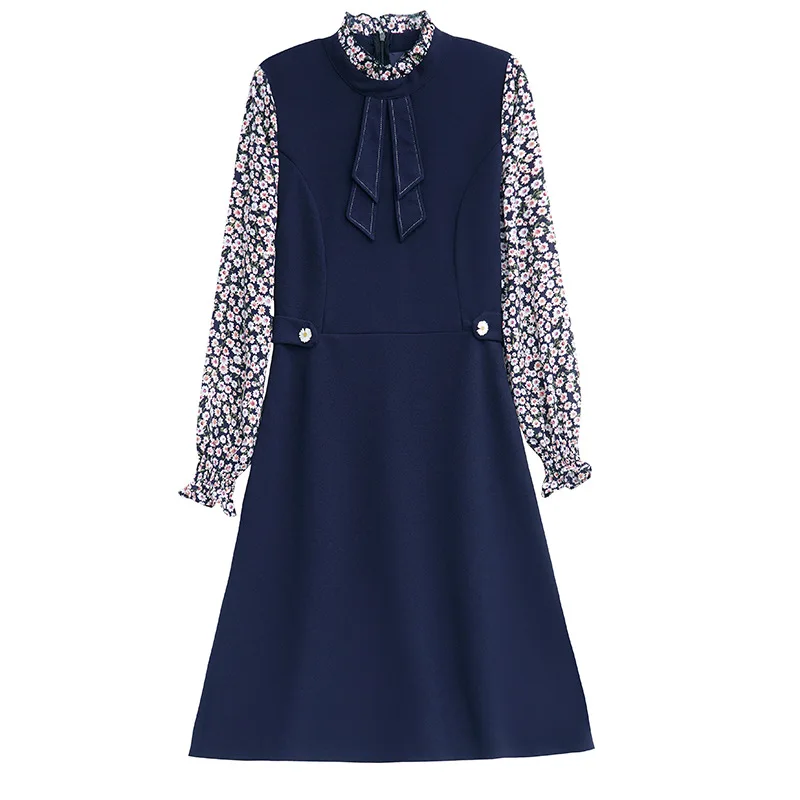 

Women Autumn Work Office Business Floral Belted Pencil Cocktail Dress Casual Zipper Patchwork A-line Midi Dress Plus Size