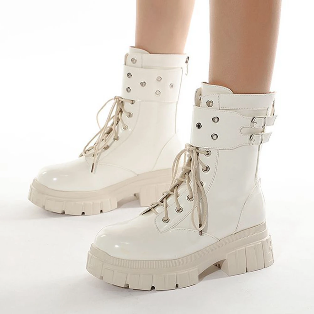 

Brand New Cool Design Female Motorcycle Boots Genuine Leather Chunky Heels Fashion Winter Boots Shoes Women