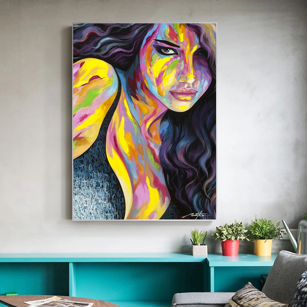 

Africa Women Printed Posters Abstract Girl Portrait Canvas Painting Colorful Oil Wall Art Painting for Living Room Home Decor