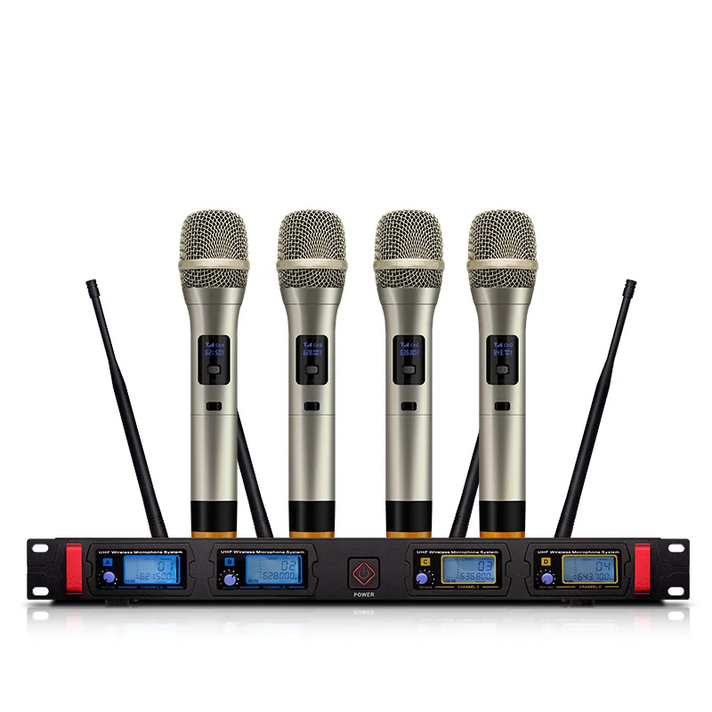 Professional wireless microphone UHF 4 channel fixed frequency dynamic display headset speech stage performance | Электроника