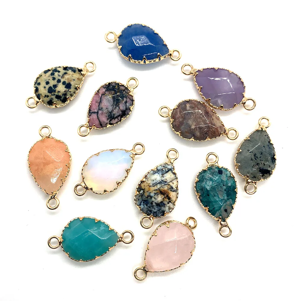 

Natural Stone Pendant New Drop Shape Cut Bread Edge Double Hole Blue Crystal Colorful Stone Pendant Elegant Ladies Accessory