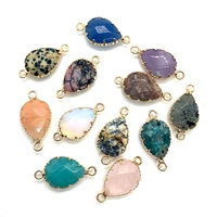 natural stone pendant new drop shape cut bread edge double hole blue crystal colorful stone pendant elegant ladies accessory