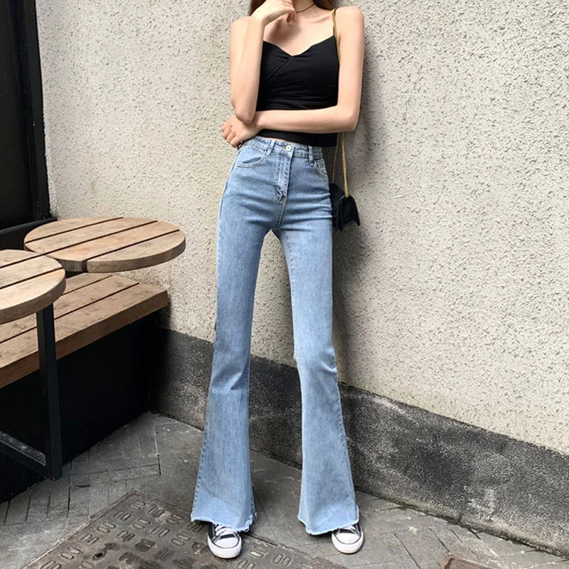 

Retro was thin autumn 2021 loose straight wide-leg trousers elastic high-waisted flared jeans women's clothing