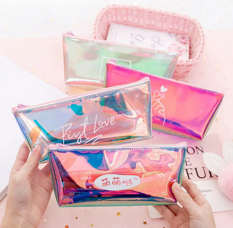 Новый милый цветной лазерный чехол для карандашей прозрачный Желейный Модный