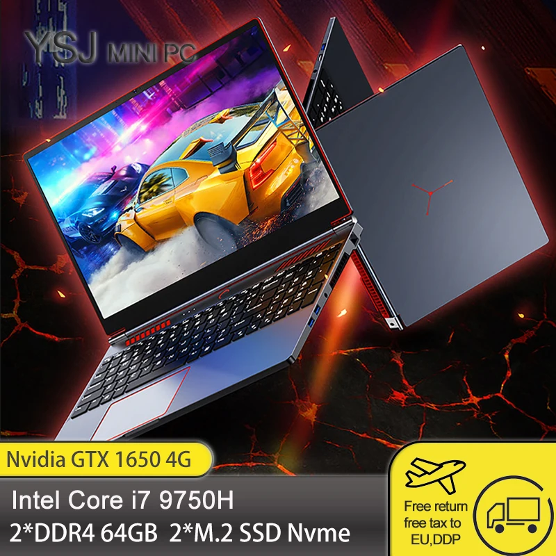 

16.1 Inch Gaming Laptop Intel Core i7 9750H GTX 1650 4G Mini PC 8 Cores 16 Threads Win10/11 64GB RAM 2*M.2 SSD 2TB Fingerprint