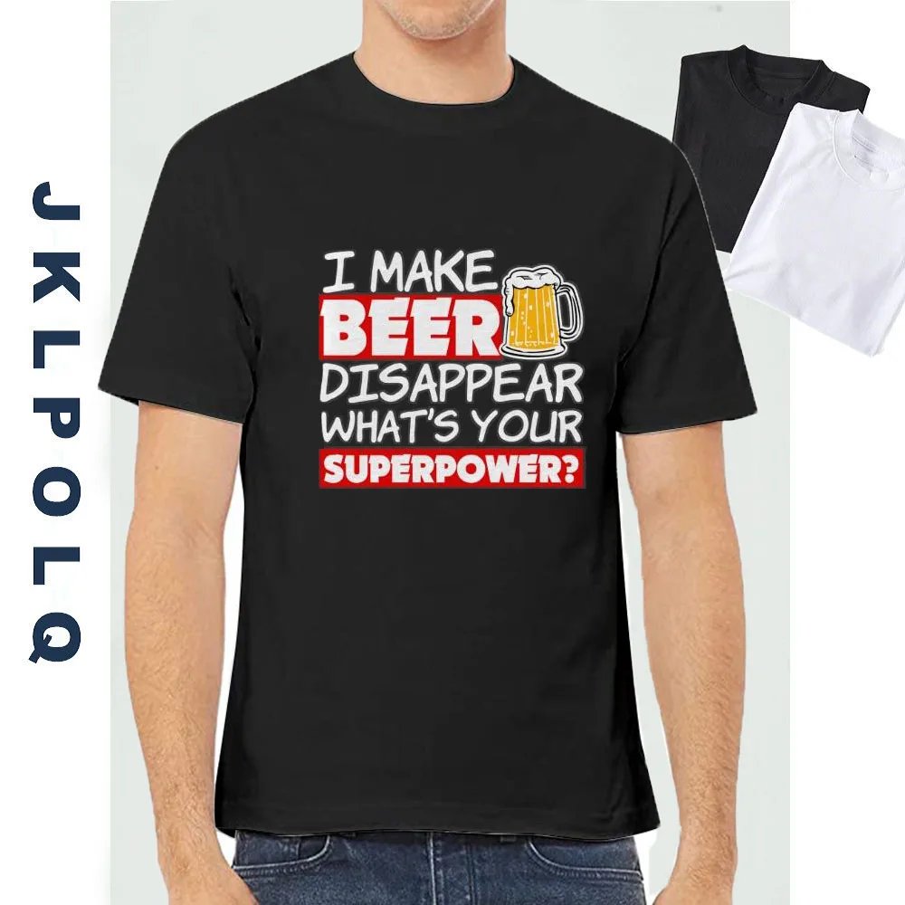

JKLPOLQ Summer Eu SIze XS-3XL Oversized Men's T-Shirt I Make Beer Print Short Sleeve Cotton Graphic Tops