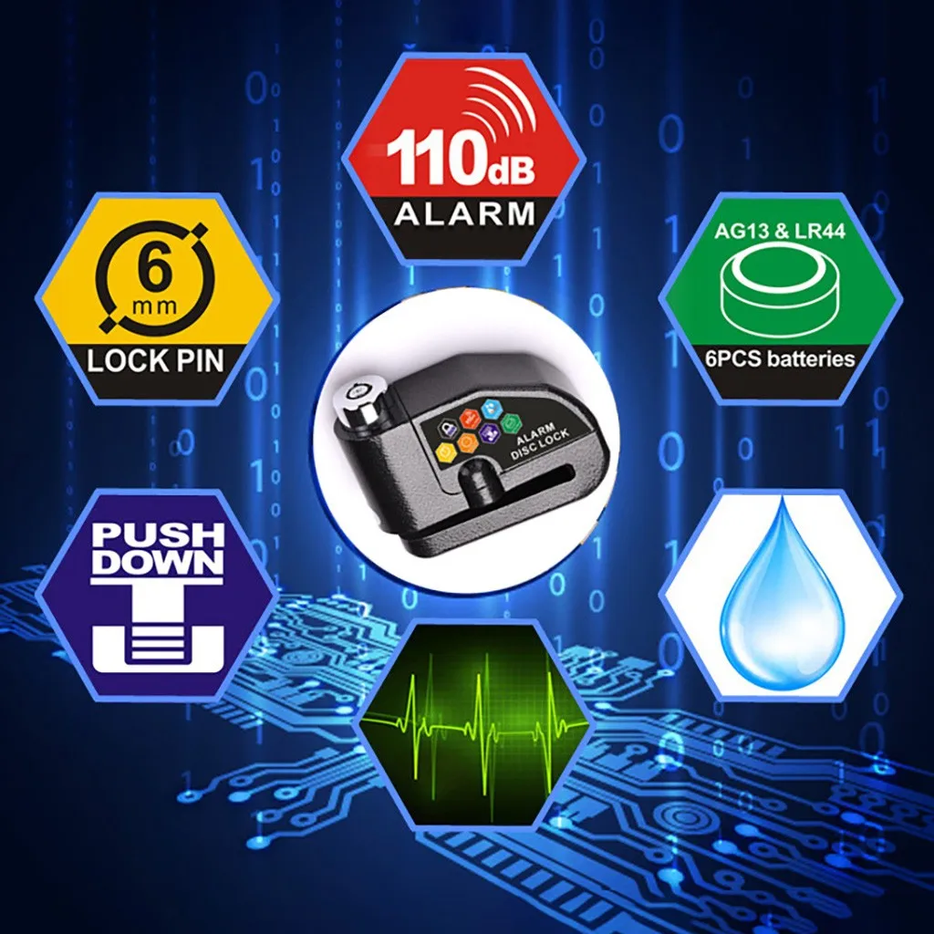 Водонепроницаемый велосипедный замок с сигнализацией прочный дисковым тормозом