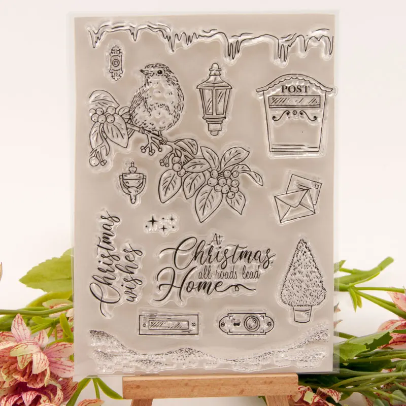 

2021 Clear Stamp Of Christmas Bird Street Lamp Tree Leaf Letter Mailbox Scrapbooking Paper Card DIY Ink Painting Soft Cling Seal
