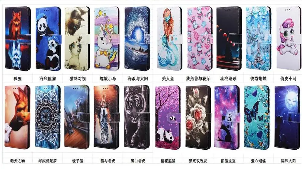 50 шт./лот Чехол бумажник из искусственной кожи с мультяшным рисунком + ТПУ чехол