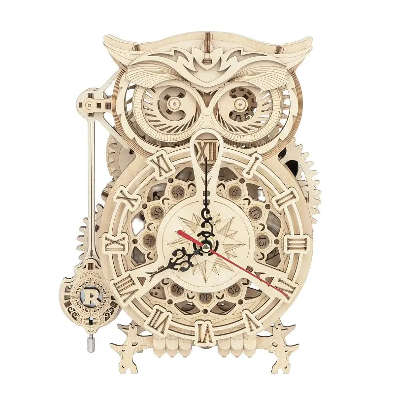 

Creative DIY 3D Owl Clock Wooden Model Building Blocks Kit Assembled Toys Children Adult Gift Wall Clock Decoration