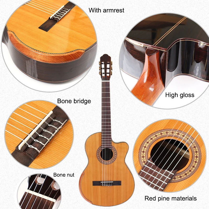 hochglanz solide red cedar 39 zoll klassische elektrische gitarre 6 string 19f klassische gitarre natürliche clolor mit armlehne knochen mutter f