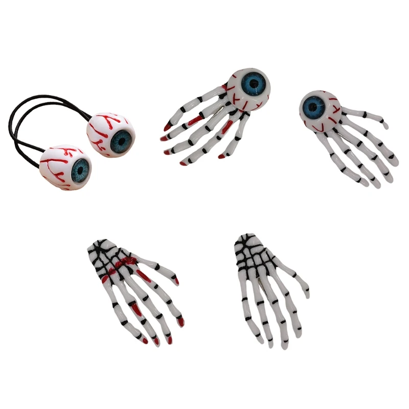 

Fake Eyeball Hair Ties Skeleton Hand Bone Hair Side Clips Halloween Hair Grips Ponytail Decor Cosplay Hair Barrettes