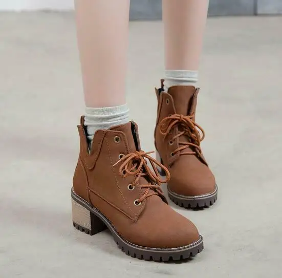

Ladies Block Heel Round Toes Ankle Combat Boots Lace Up Casual Boots Warm