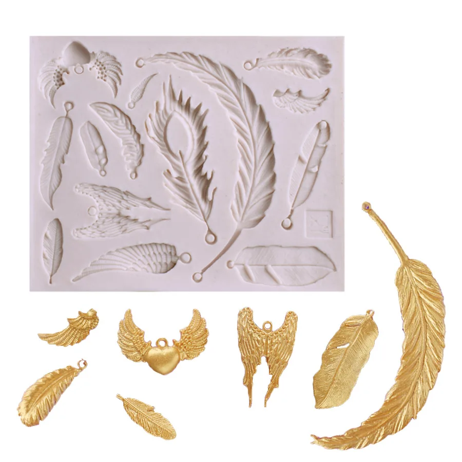 

Feather Resin Silicone Mold Kitchen Baking Tools DIY Chocolate Pastry Fudge Mold Dessert Cake Lace Decoration AD250