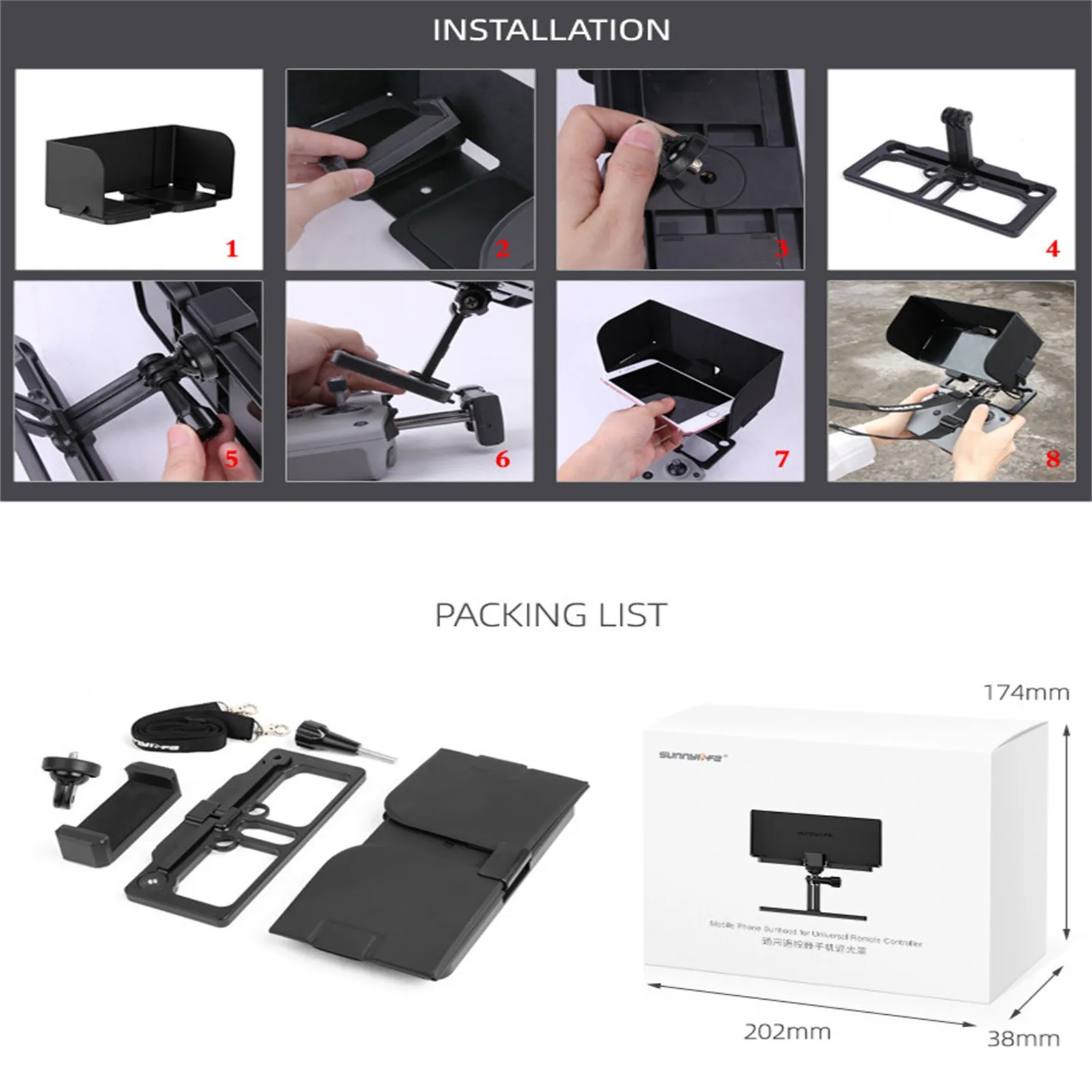 

outdoor Universal 2 in 1 Remote Controller Smartphone Holder with Sunhood Adjustable Angle for DJI Mavic Air 2 Mini Pro Air