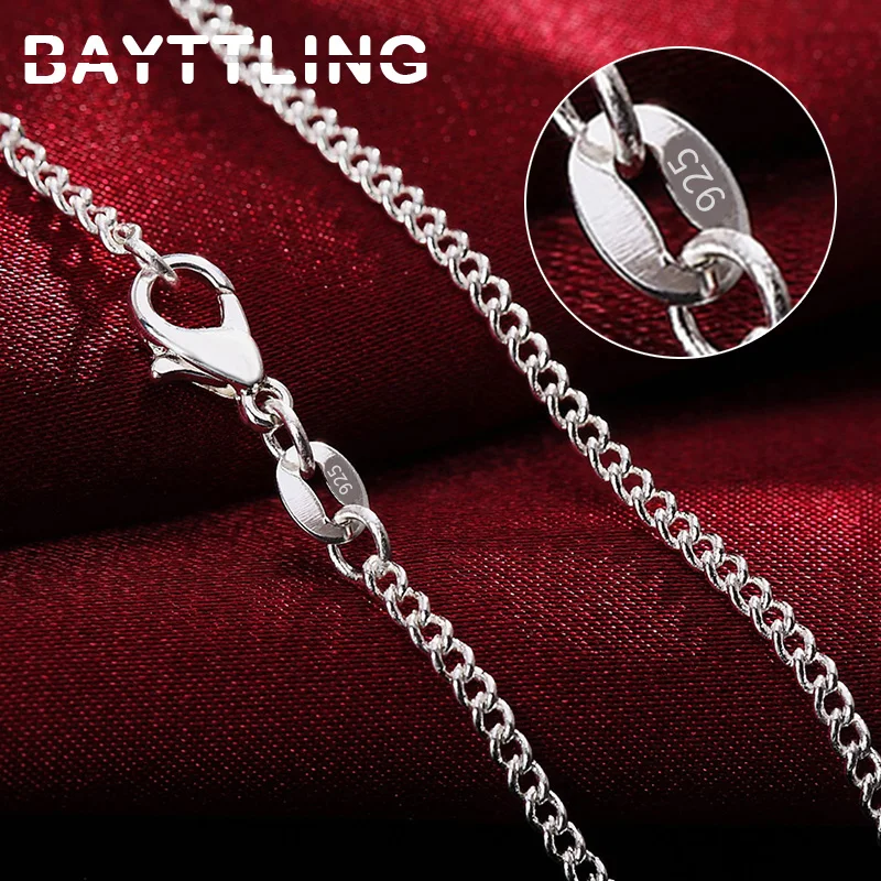 

BAYTTLING 925 sterling silver 16/18/20/22/24/26/28/30 inches 2MM Full Sideways Chain Necklace For Women Men Fashion Gift Jewelry