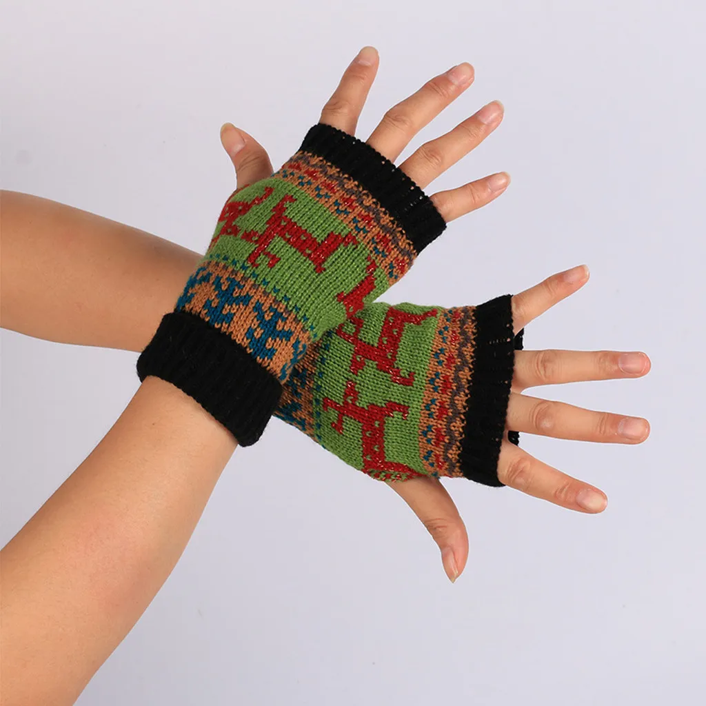 Рождественские женские перчатки с оленем толстые вязаные без пальцев для детей