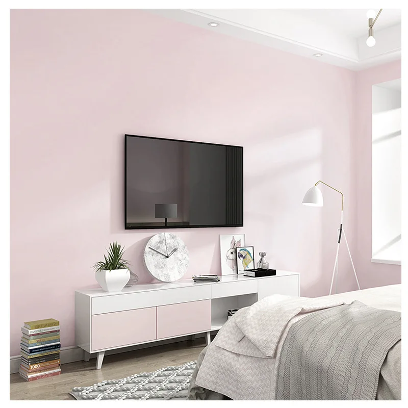 

Light Pink Wallpaper Bedroom Princess Pink Cute Girl's Heart Northern European Ins Wind Plain Light Pink Wallpaper