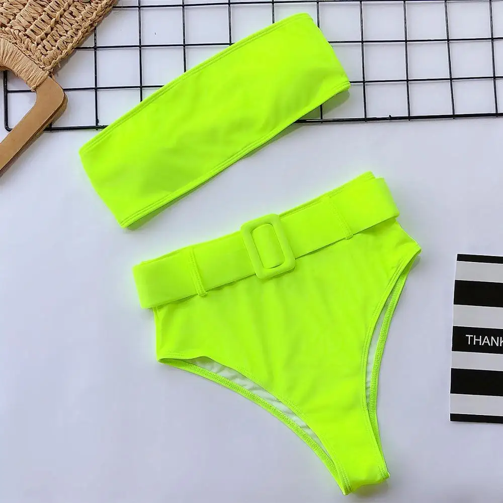 2021 Hot High Waist Bikini Stroj Kapielowy Belt Style Swimwear Women Bathing Swim Suit Monokini Tankini Mujer Biquini Badpak | Спорт и