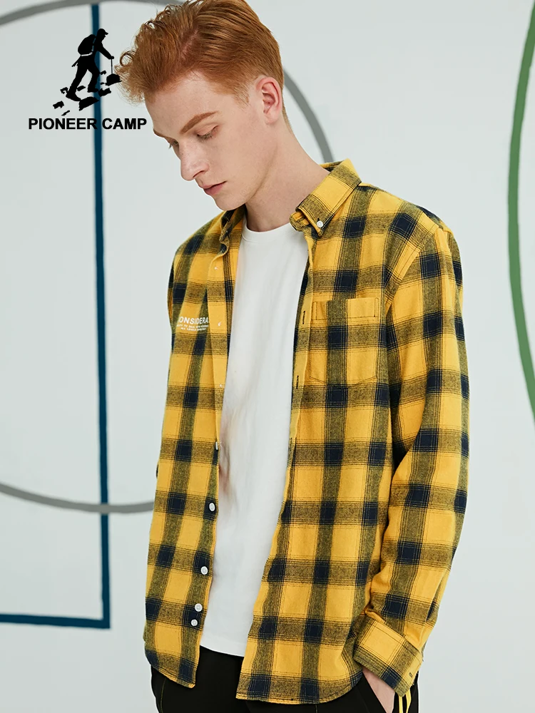 Рубашка мужская повседневная в клетку хлопок длинный рукав приталенная