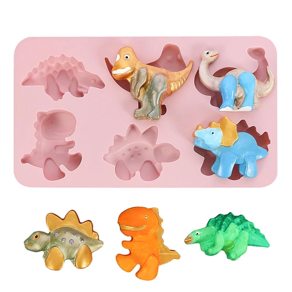 

Силиконовая форма для помадки, 6 отверстий, различные формы, форма для торта в виде динозавра, мусса, форма для шоколада, милые животные, инст...