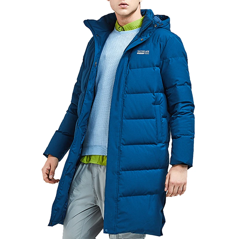 Новая зимняя теплая пуховая куртка с капюшоном длинная на утином пуху Мужская