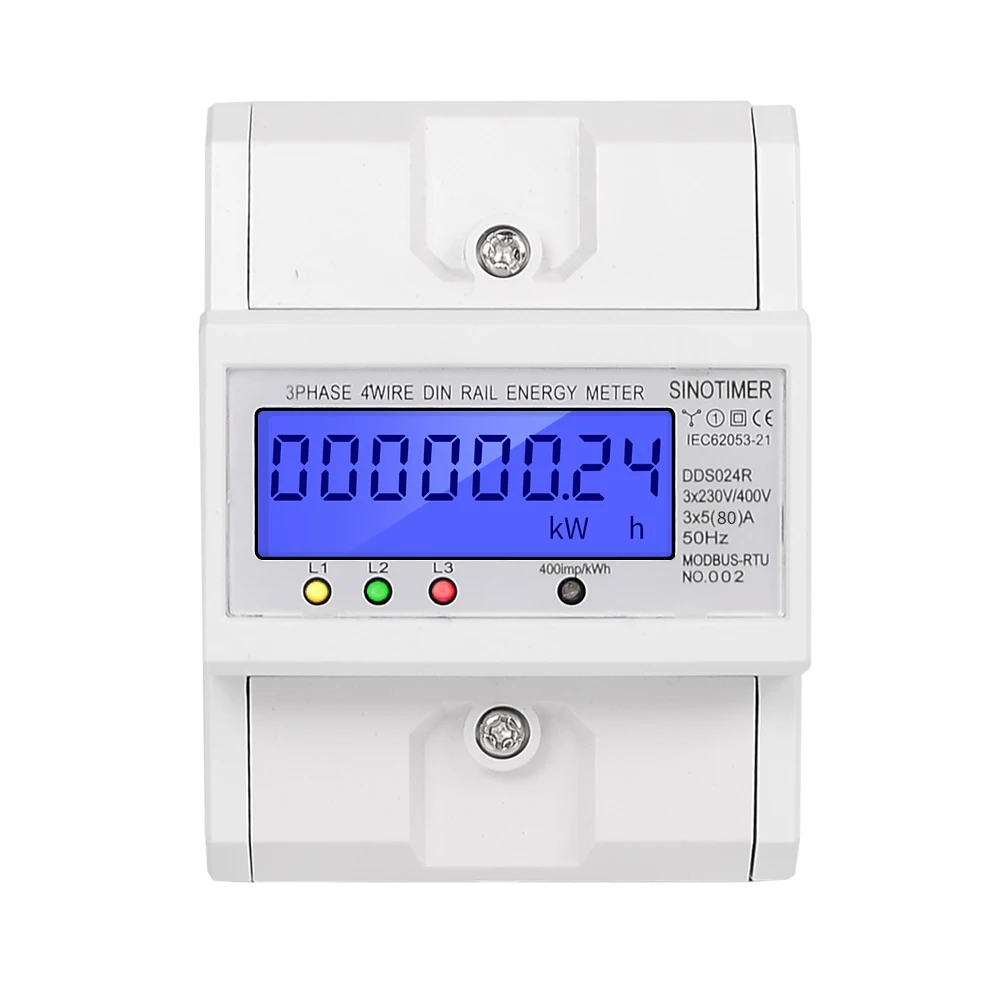 RS485 Modbus Rtu din-рейка 3 фазы 4 провода электронный ваттметр Потребляемая Мощность счетчик энергии 5-80A 380 В переменного тока 50 Гц ЖК-подсветка
