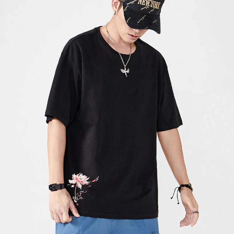 Мужская Тонкая футболка с коротким рукавом свободная оверсайз в китайском стиле